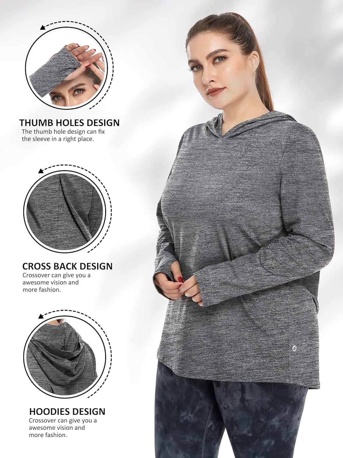 plus Size Hoodies for Women Workout Tops Lightweight Sweatshirts Thumb Hole Athletic Tops Running Shirts