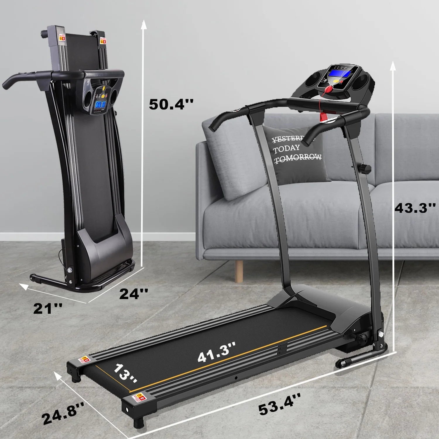 1.5HP Electric Folding Treadmill for Home, Portable Foldable Electric Motorized Running Exercise Machine Compact (Black)