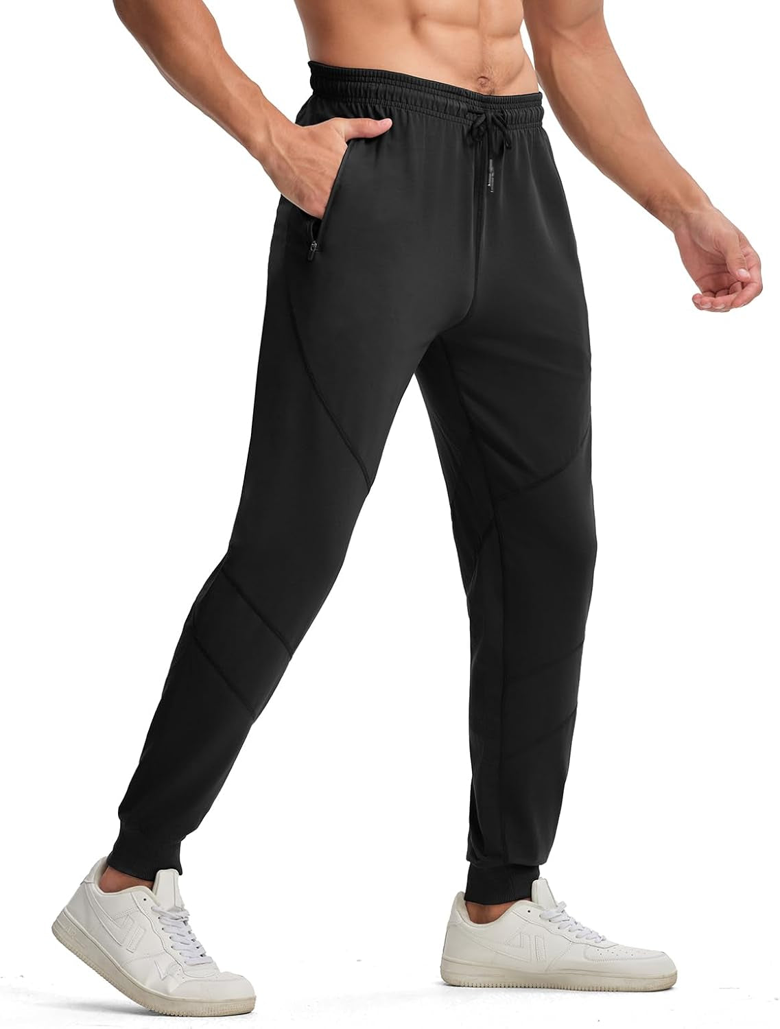 Men'S Sweatpants Lightweight Joggers Zipper Pockets Athletic Workout Running Gym Pants Slim Fit