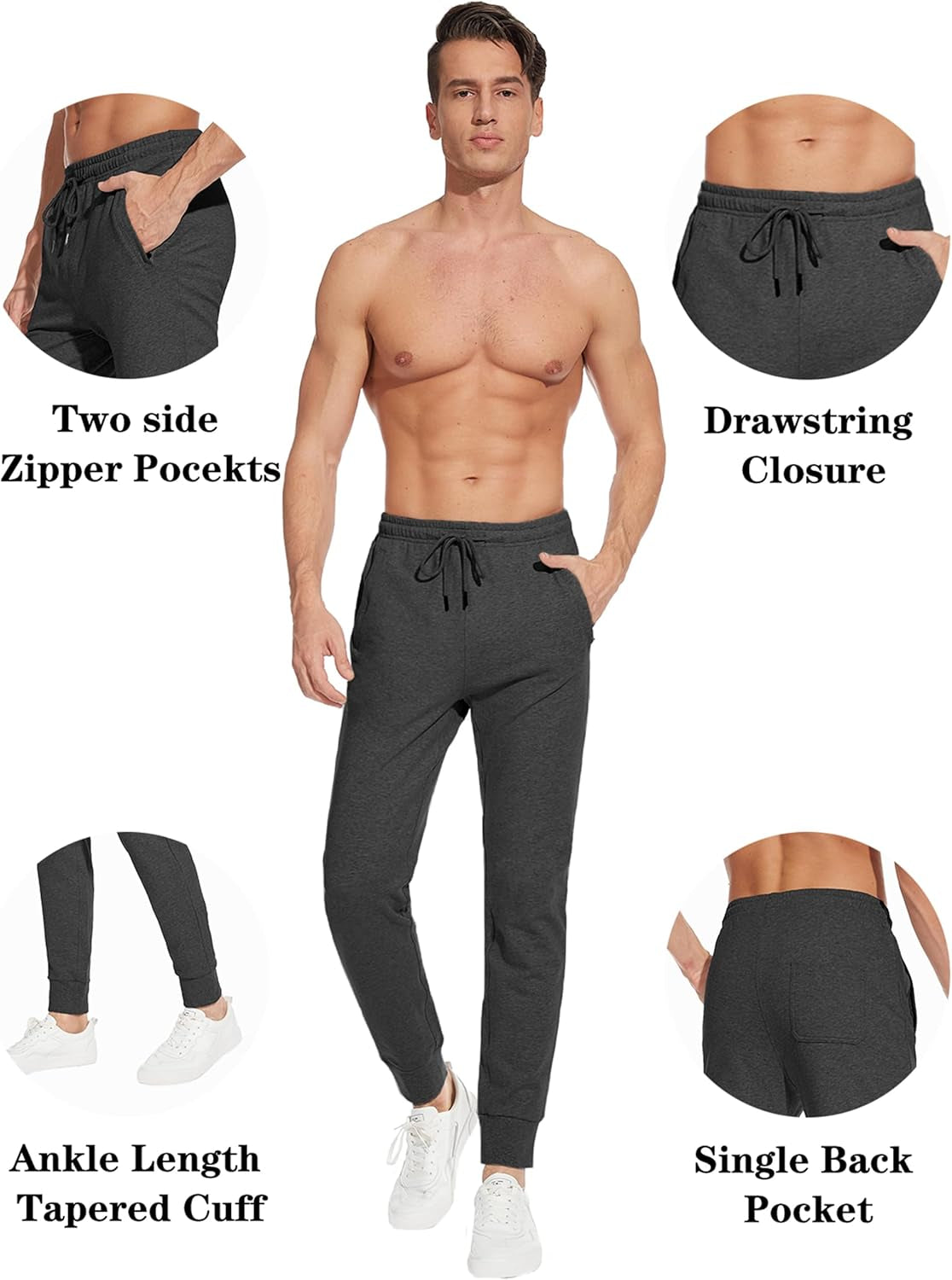 Men'S 32"/34"/36"/38" Tall Inseam Lightweight Cotton Joggers Extra Long Sweatpants Athletic with Zipper Pockets