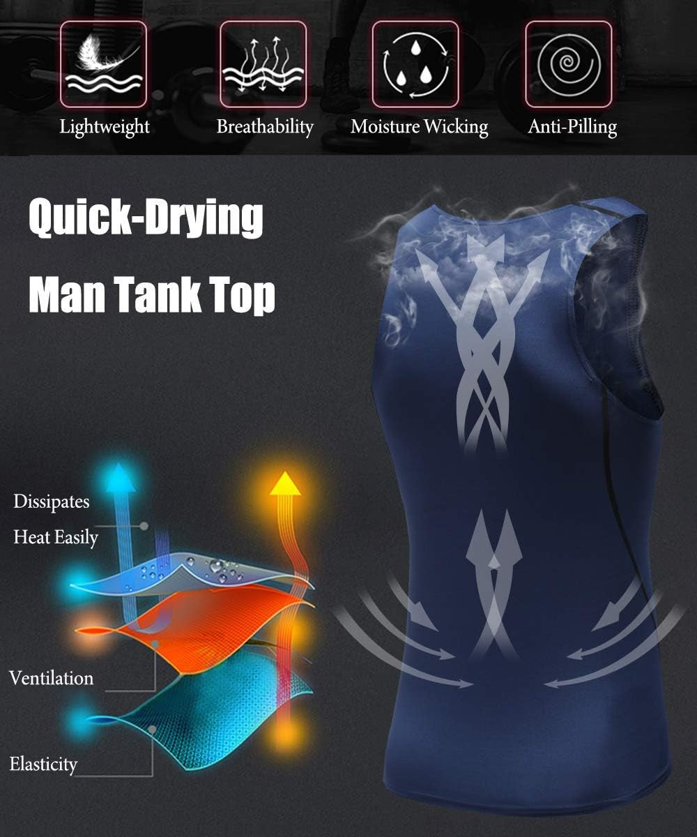 Men'S 3 or 5 Pack Sleeveless Compression Tank Top, Base Layer Cool Dry Compression Shirts Muscle Gym Tank Tops