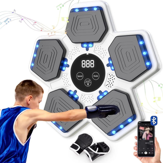 Enhanced Adult Smart Music Boxing Machine with Gloves – Electronic Wall-Mounted Fitness Device with Smart Display for Home and Gym Use, White