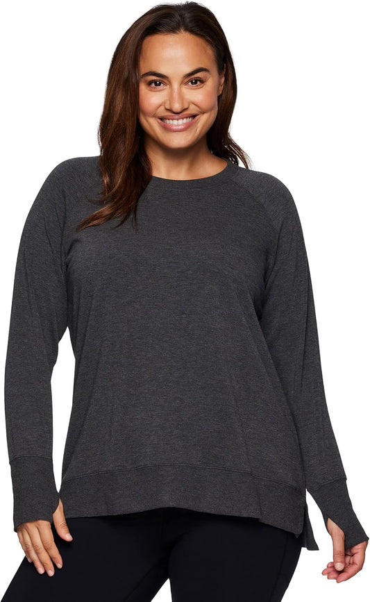 Active Women'S plus Size Long Sleeve Relaxed Lightweight Pullover Sweatshirt Tunic