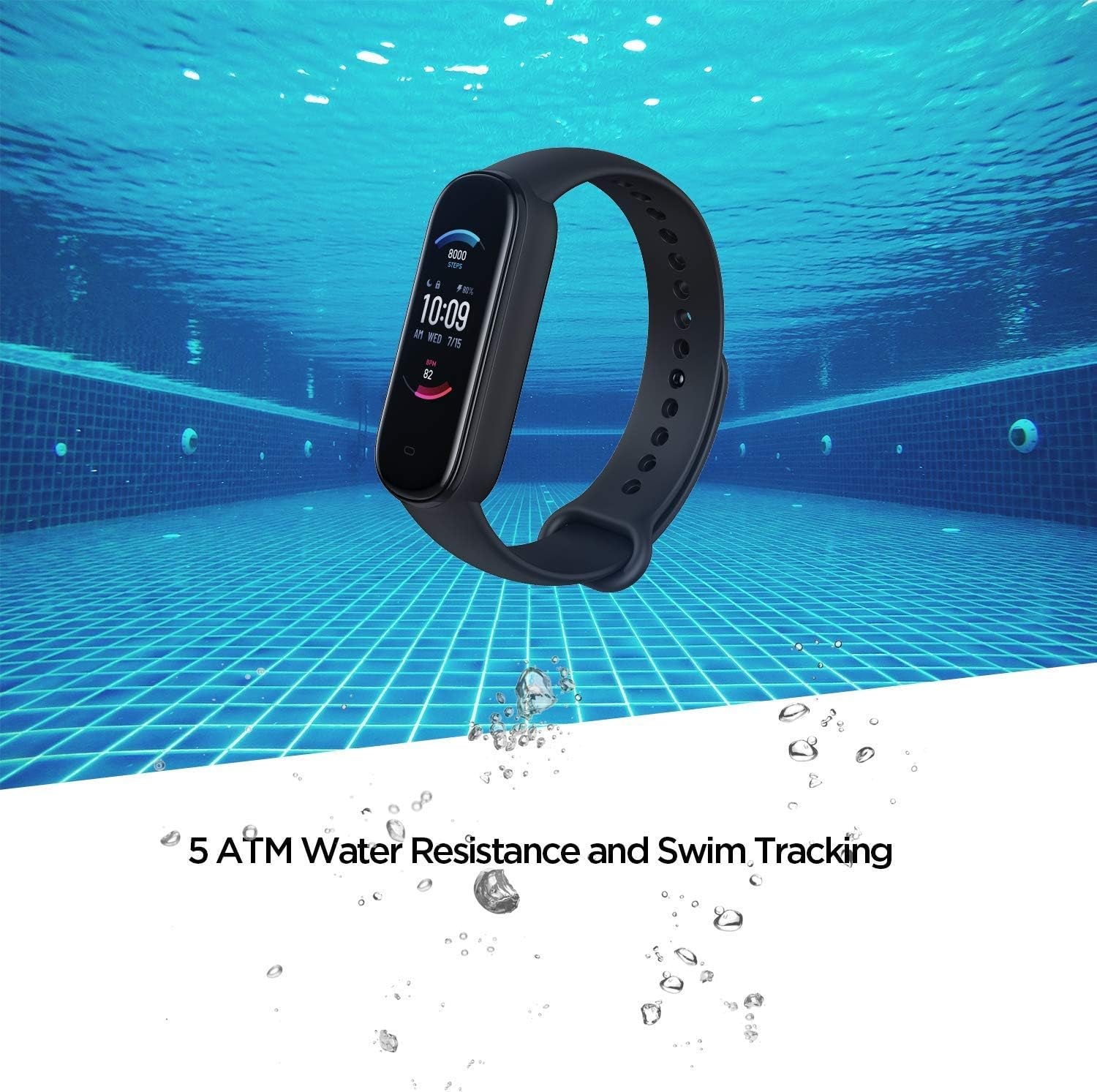 Band 5 Activity Fitness Tracker with Alexa Integration, 15-Day Battery Life, Blood Oxygen and Heart Rate Monitoring, Sleep and Stress Tracking, 5 ATM Water Resistance, Suitable for Men, Women, and Children, Black