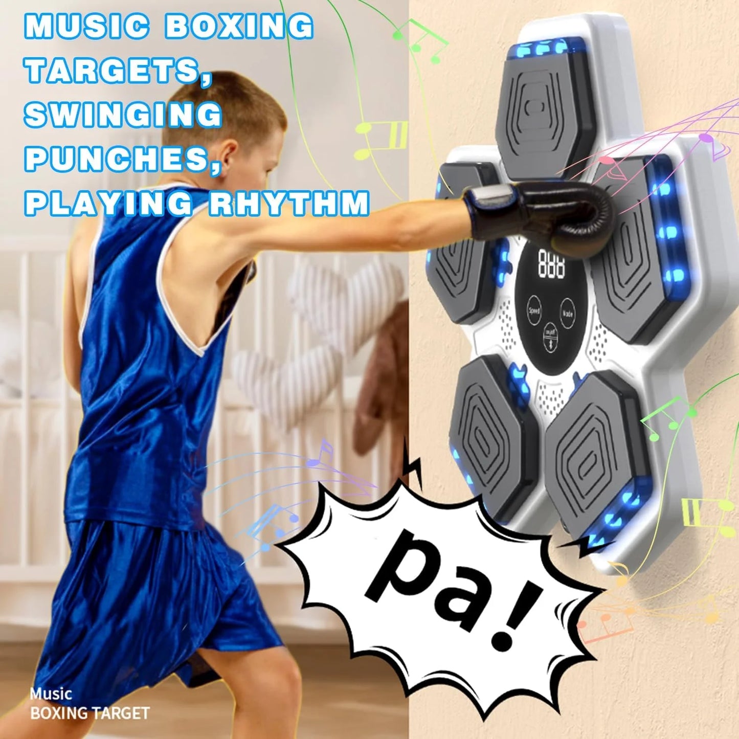 Enhanced Adult Smart Music Boxing Machine with Gloves – Electronic Wall-Mounted Fitness Device with Smart Display for Home and Gym Use, White