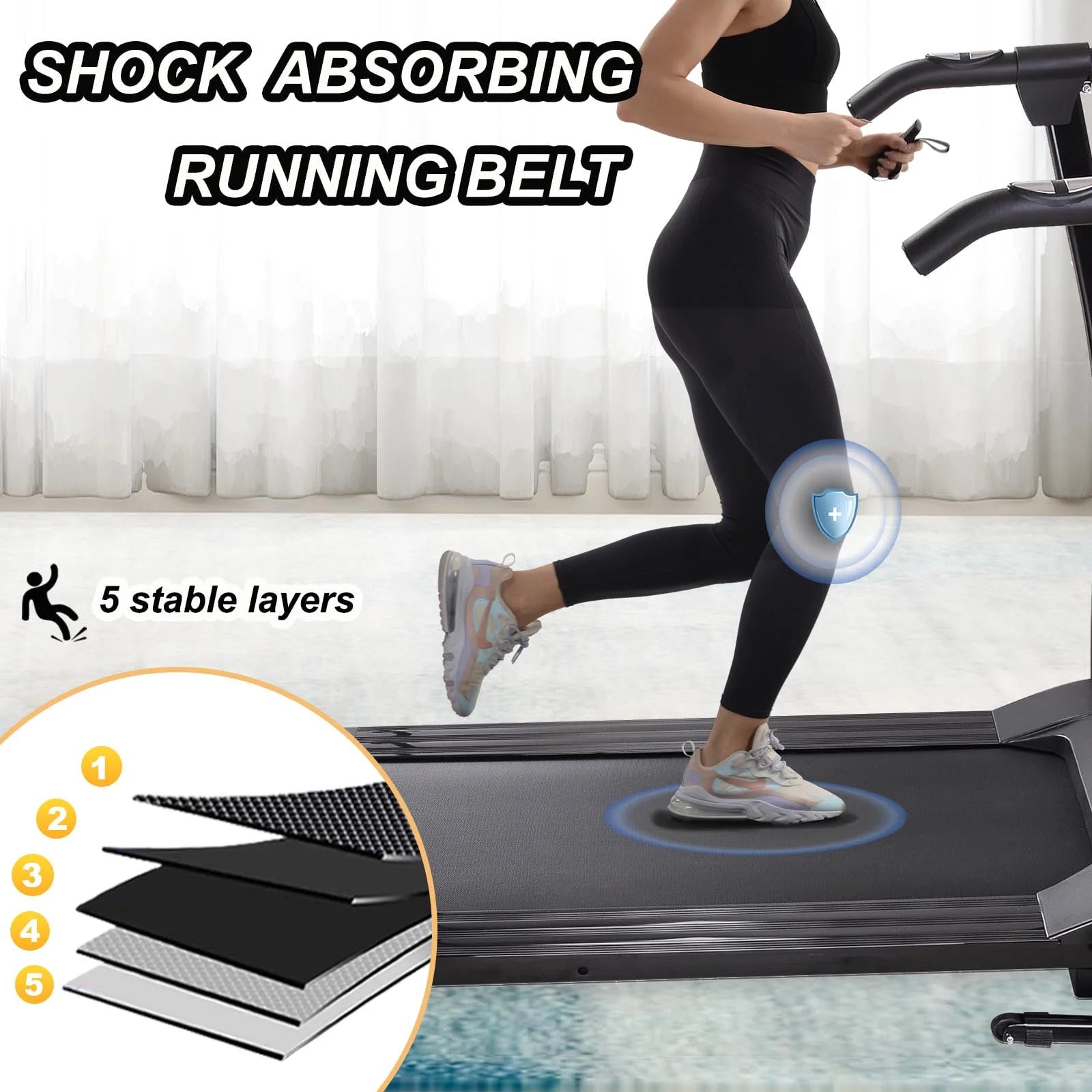 1.5HP Electric Folding Treadmill for Home, Portable Foldable Electric Motorized Running Exercise Machine Compact (Black)