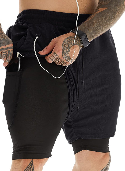 Men'S 2 in 1 Workout Running Shorts 7 Inch Lightweight Athletic Gym Shorts with Compression Liner