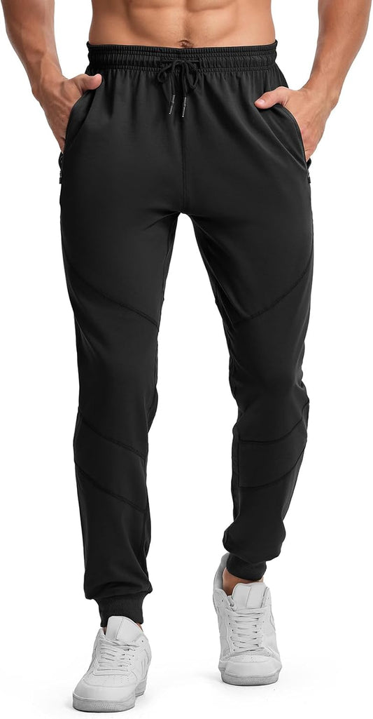 Men'S Sweatpants Lightweight Joggers Zipper Pockets Athletic Workout Running Gym Pants Slim Fit