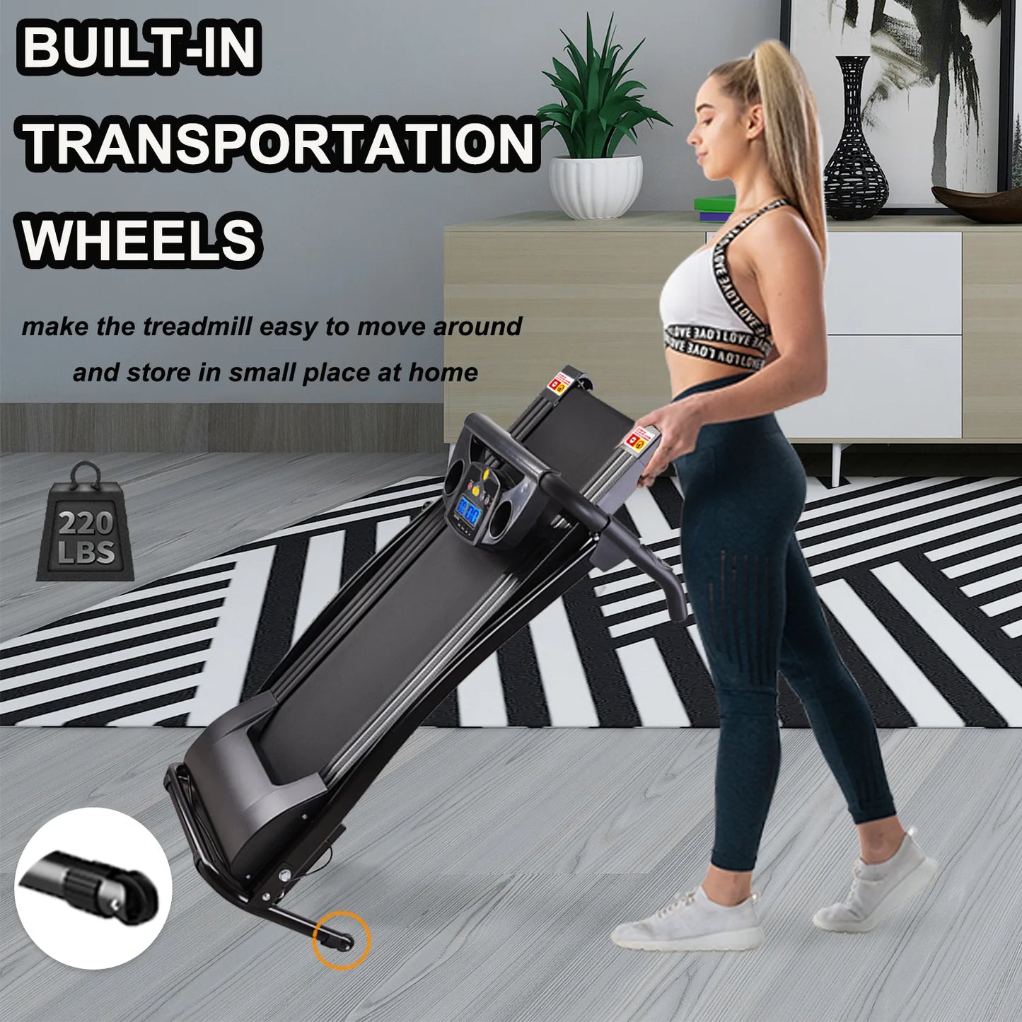 1.5HP Electric Folding Treadmill for Home, Portable Foldable Electric Motorized Running Exercise Machine Compact (Black)