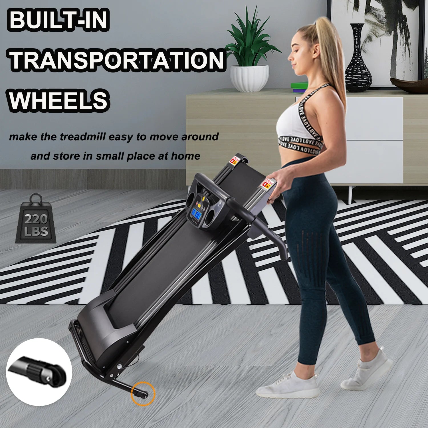 1.5HP Electric Folding Treadmill for Home, Portable Foldable Electric Motorized Running Exercise Machine Compact (Black)