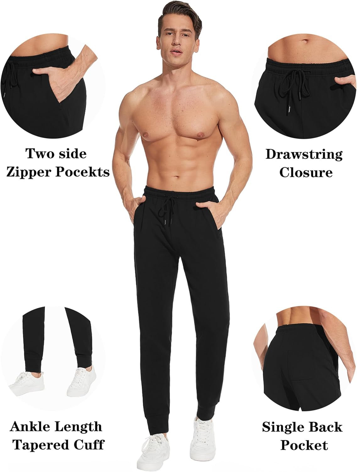 Men'S 32"/34"/36"/38" Tall Inseam Lightweight Cotton Joggers Extra Long Sweatpants Athletic with Zipper Pockets