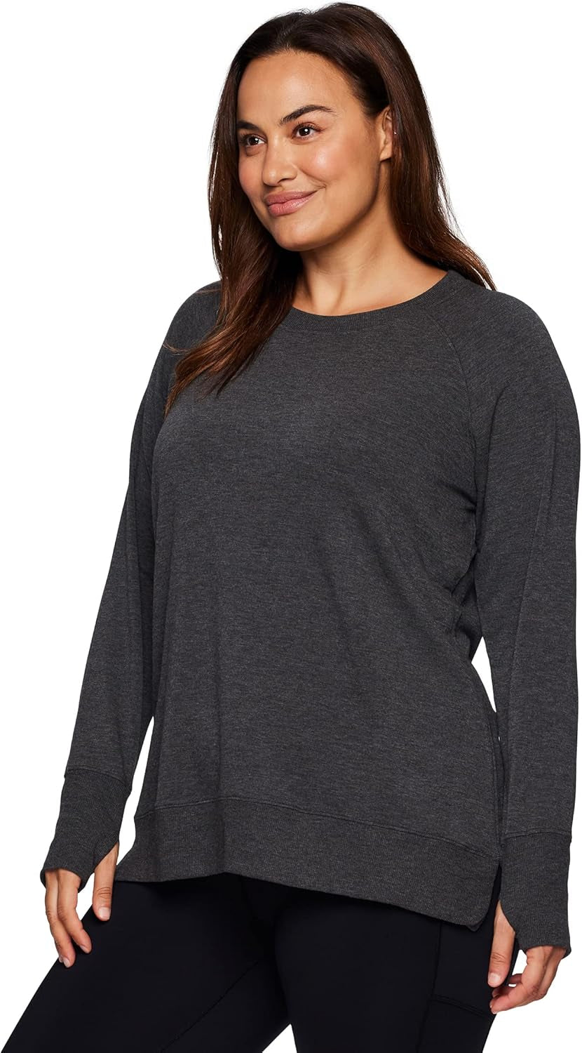 Active Women'S plus Size Long Sleeve Relaxed Lightweight Pullover Sweatshirt Tunic